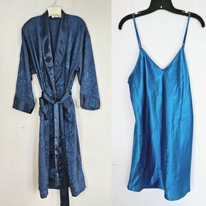 Vintage Victoria’s Secret Gold Label Dressing Gown Robe and Slip Set in Teal M/L